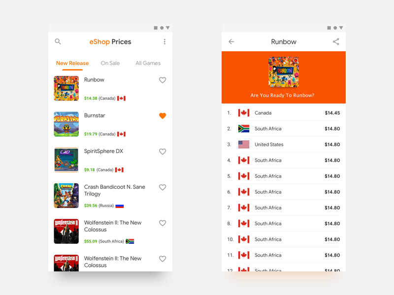 eShop Prices mobile app interface concept