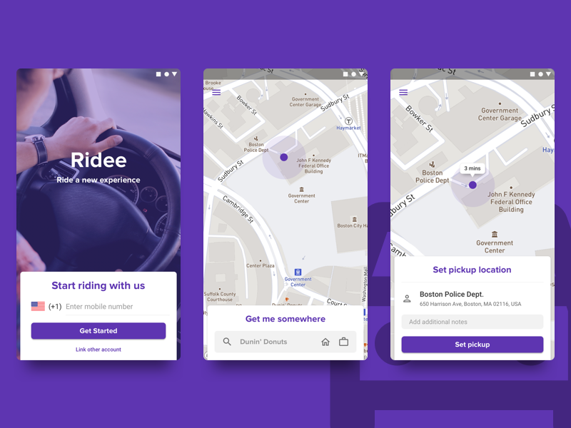Ridee ride-sharing mobile app concept
